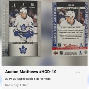 Auston Matthews Upper Deck Tim Hortons 2019 Game Day Action HGD-10 Hockey Card